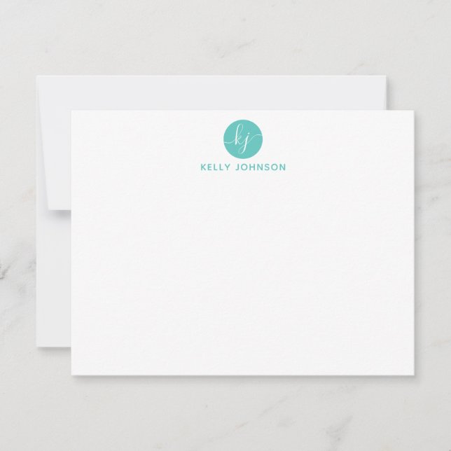 Carte De Correspondance Turquoise Aqua Script Monogramme Circle Modern Gir (Devant)