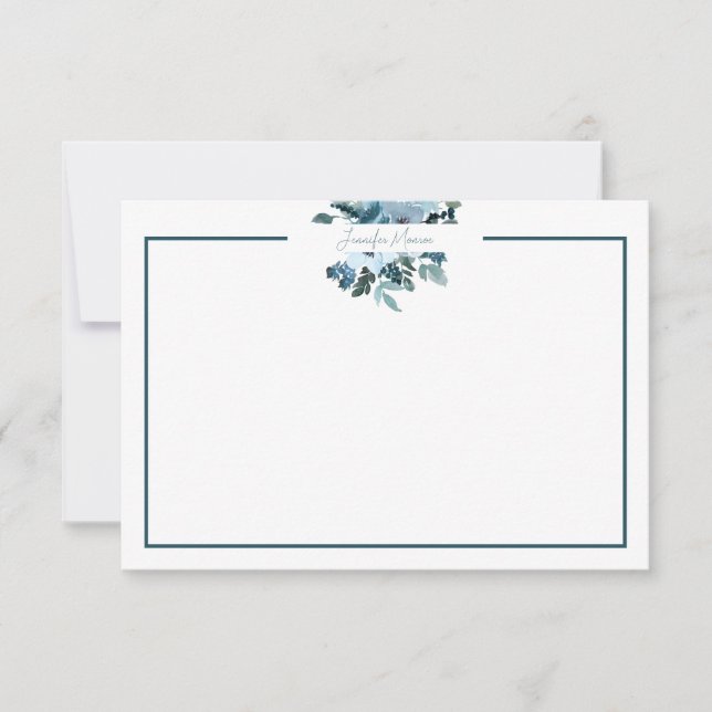 Carte De Correspondance Turquoise et bleu aquarelle floral personnalisé (Devant)