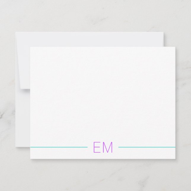 Carte De Correspondance Turquoise lumineux Moderne Simple Monogramme (Devant)