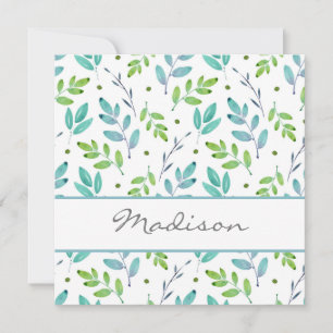 Carte De Correspondance Turquoise mixte, vert Feuille Motif d'aquarelle