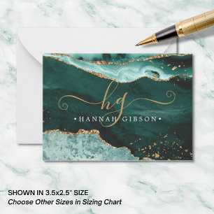 Carte De Correspondance Turquoise Turquoise Agate Monogramme Script Partie