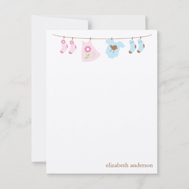 Carte De Correspondance Twins Clothesline Custom Flat Merci Notes (Devant)