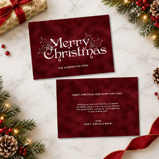 Carte De Correspondance Typographie classique vintage de Noël rouge foncé