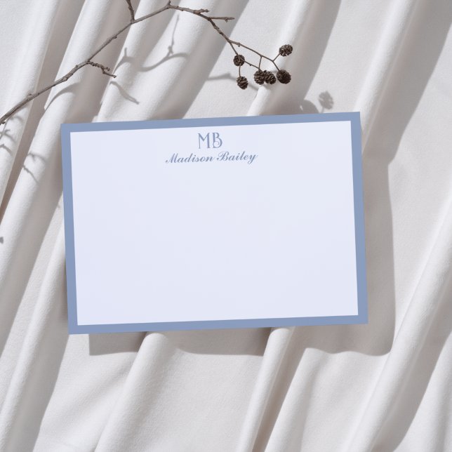 Carte De Correspondance Typographie décorative monogramme | Bleu poussiére (Créateur téléchargé)
