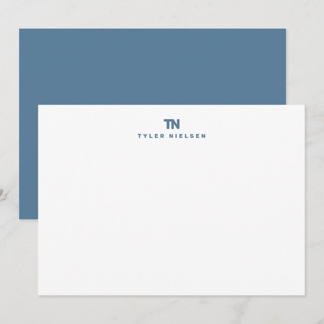 Carte De Correspondance Typographie Monogramme Bleu Ardoise (Devant / Derrière)