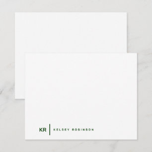Carte De Correspondance Typographie Monogramme Minimaliste Vert Plat