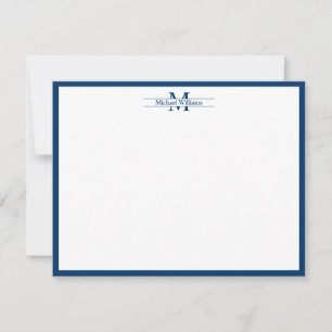 Carte De Correspondance Typographie Monogramme moderne Bordure Bleue Marin