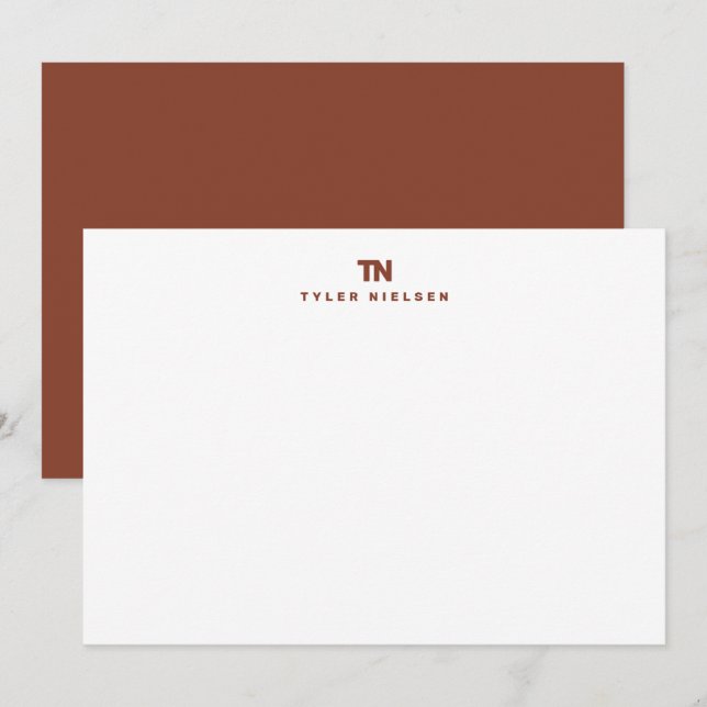Carte De Correspondance Typographie Monogramme Terre Cuite Foncé (Devant / Derrière)