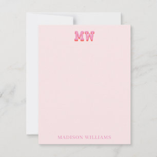 Carte De Correspondance Typographie rétro rose et blush Monogramme initial