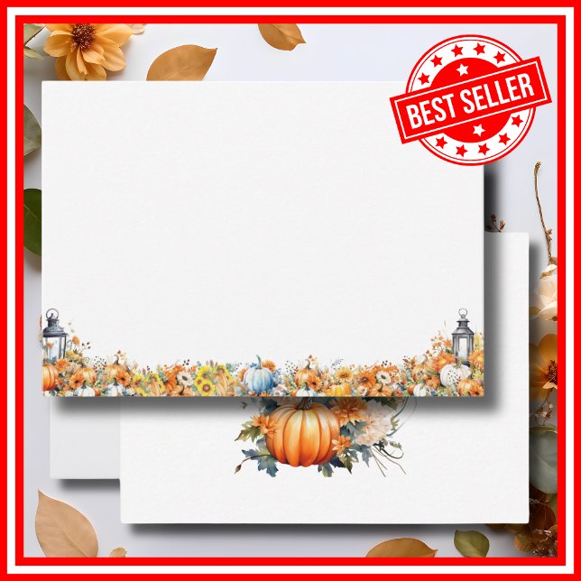 Carte De Correspondance Un Baby shower D'Automne Un Peu Citrouille BLANC (BLANK A Little Pumpkin is on the Way Fall Autumn Floral Baby Shower Note Card )