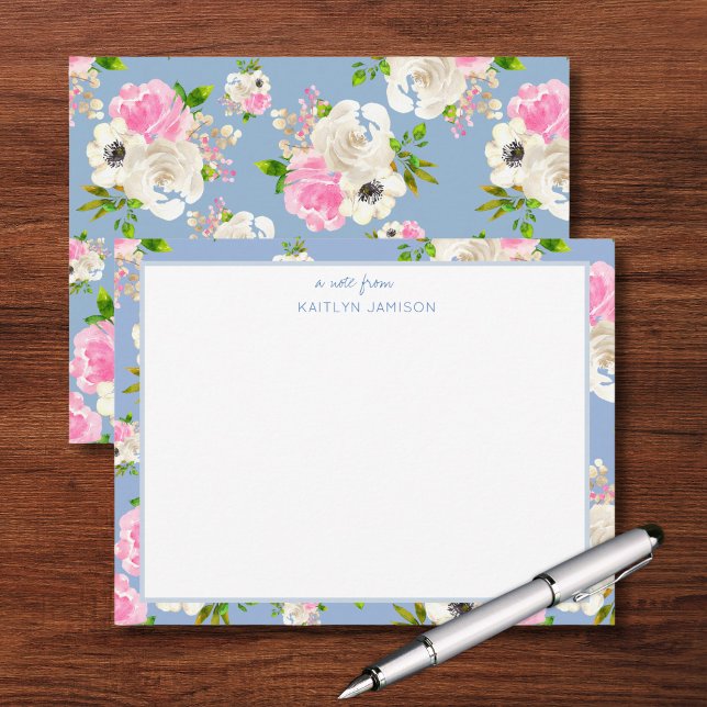Carte De Correspondance Une note de | Note florale Blue Rose  (Créateur téléchargé)