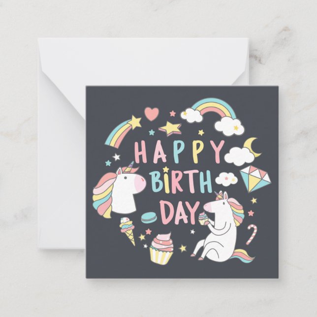 Carte De Correspondance Unicorn Joyeux anniversaire (Devant)