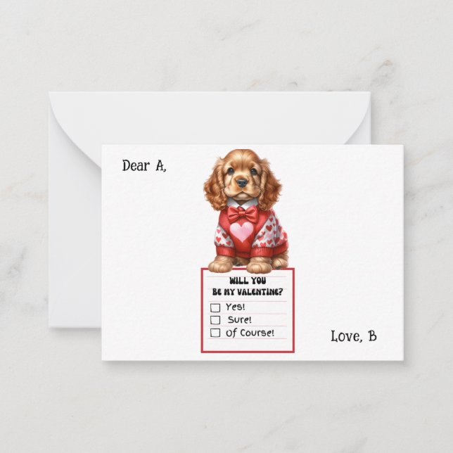 Carte De Correspondance Valentin personnalisable de chiot Cocker Spaniel (Devant)