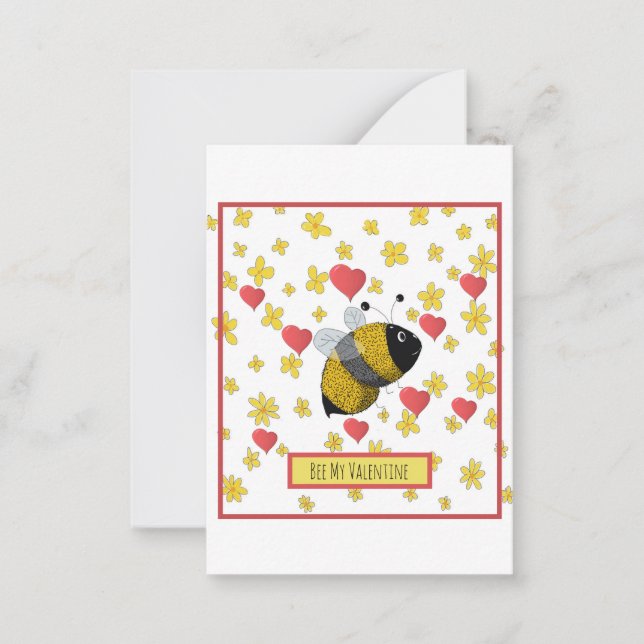 Carte De Correspondance Valentine Bumblebee Daisy Coeur rose mignonne (Devant)