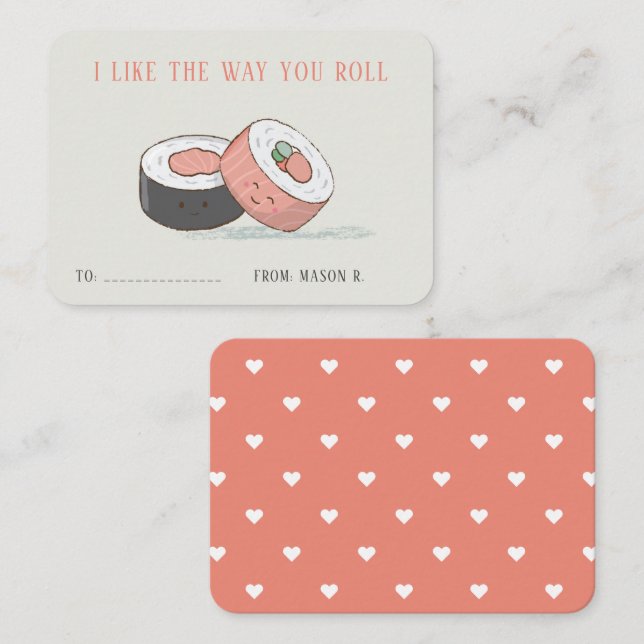Carte De Correspondance Valentines en classe Sushi Rolls (Devant / Derrière)