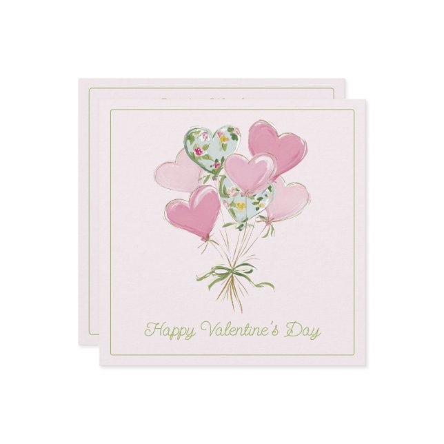 Carte De Correspondance Valentine's Heart Pink and Green Heart Balloons (Devant/Arrière en situation)
