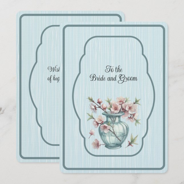 Carte De Correspondance Vase Bleu de Fleurs de Pommier Roses (Devant / Derrière)