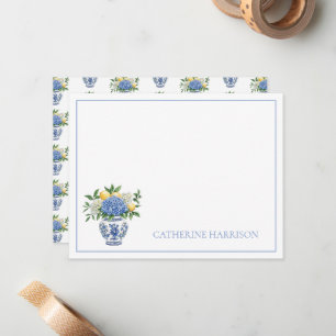 Carte De Correspondance Vase Chinoiserie Bleu et Blanc avec hydrangées