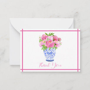 Carte De Correspondance Vase de Chinoiserie aux Pivoines Roses Merci
