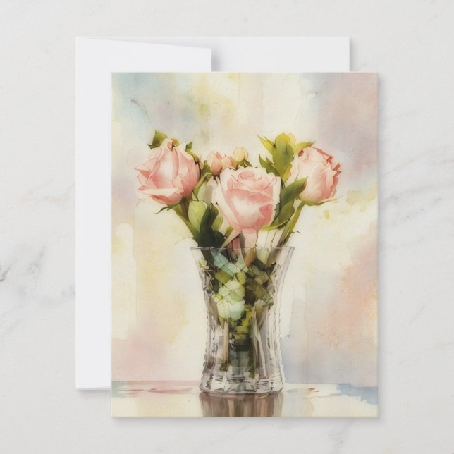 Carte De Correspondance Vase of Roses Art Note Card Set (Devant)