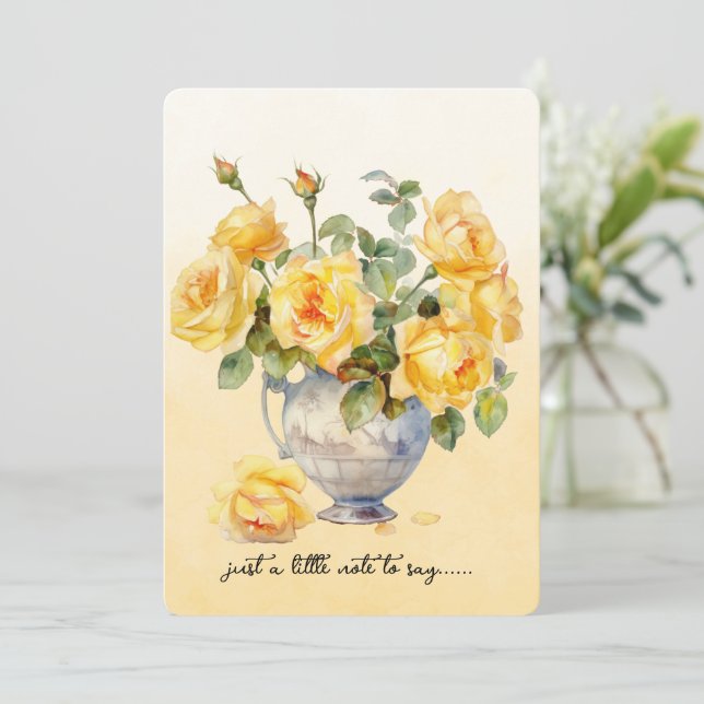 Carte De Correspondance Vase of Yellow Roses Note Card (Debout devant)