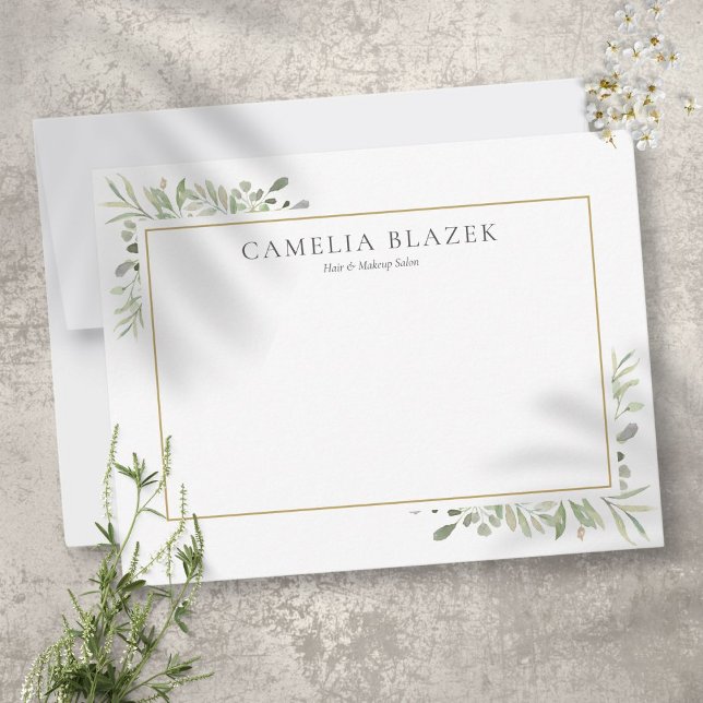 Carte De Correspondance Végétal aquarelle moderne professionnel (Modern Watercolor Greenery Professional Note Card)