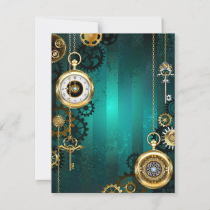 Carte De Correspondance Veille bijoux Steampunk sur un Arrière - plan vert