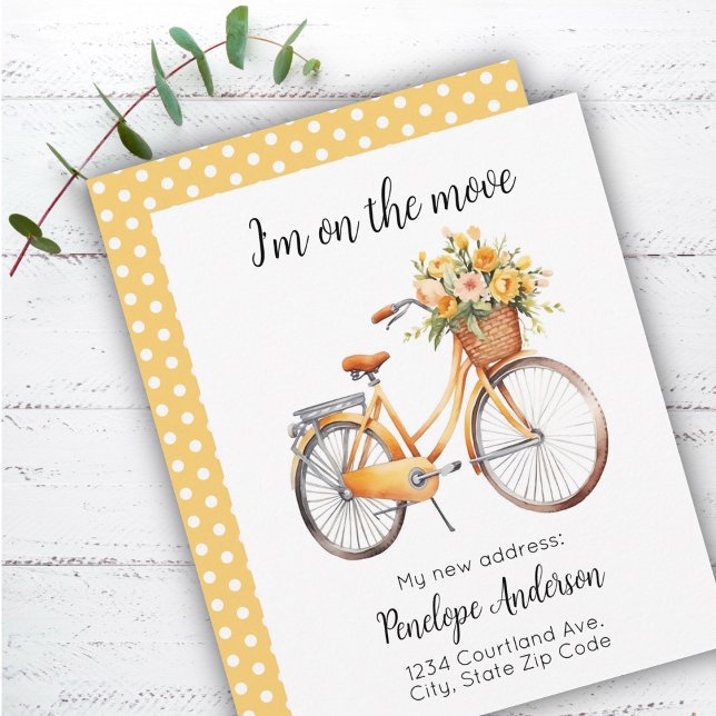 Carte De Correspondance Vélo mignon avec fleurs Nouvelle adresse (Créateur téléchargé)