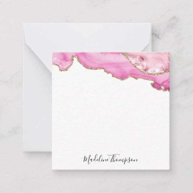 Carte De Correspondance Velvet Pink Magenta Gold Agate Geode Script Square (Devant)