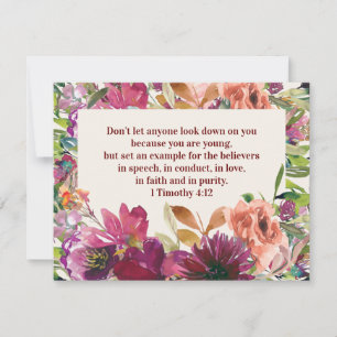 Carte De Correspondance Verset biblique floral aquarelle bordeaux