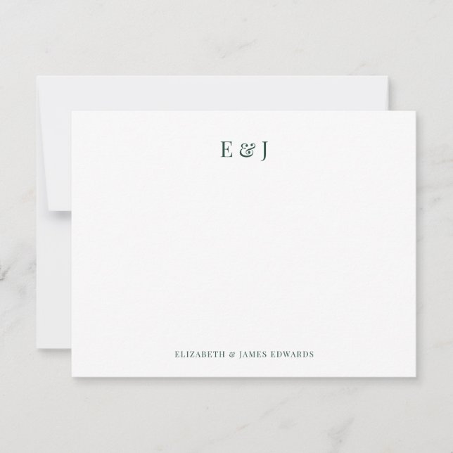 Carte De Correspondance Vert émeraude Classique Élégant Couple Initiales  (Devant)