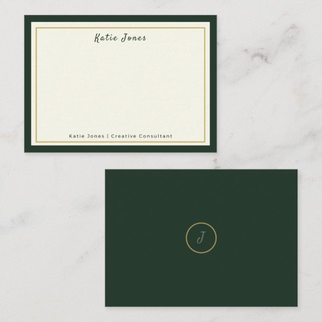 Carte De Correspondance Vert forêt Or Signature Monogramme Professionnel (Devant / Derrière)