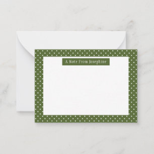 Carte De Correspondance Vert olive et pois blancs avec texte