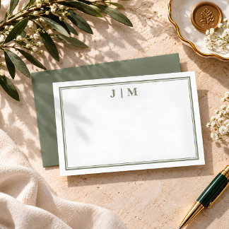 Carte De Correspondance Vert olive Monogramme Ligne Simple
