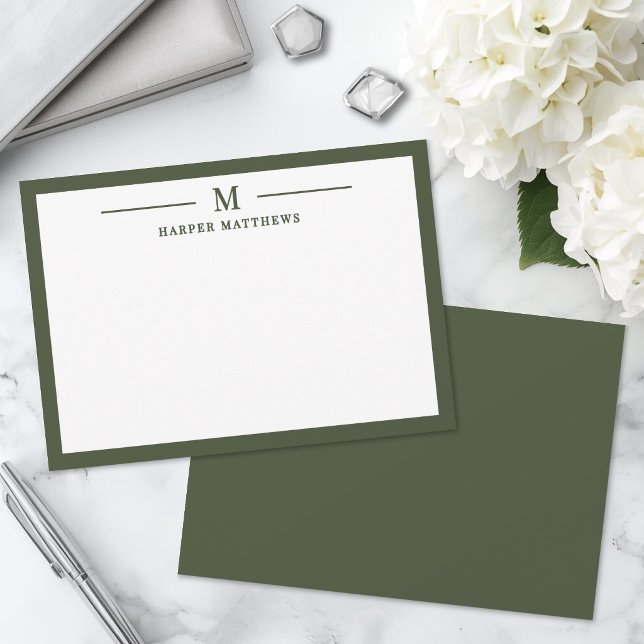 Carte De Correspondance Vert olive simple classique personnalisé (Olive Green Simple Classic Personalized Note Card )