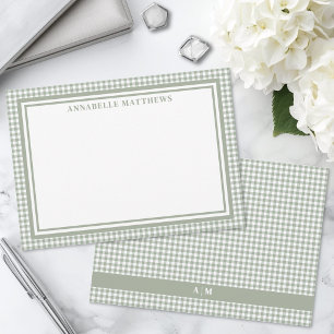 Carte De Correspondance Vert sauge Gingham Carreaux Personnalisé