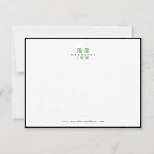 Carte De Correspondance Vert Sauge Gras Lettre Simple Monogrammé