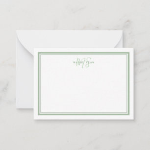 Carte De Correspondance Vert sauge minimaliste simple monogramme deux bord