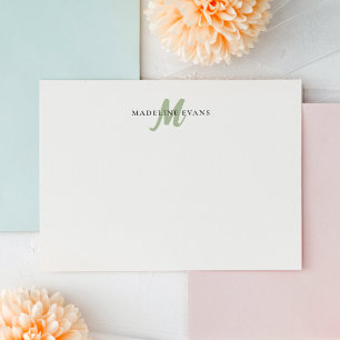 Carte De Correspondance Vert Sauge Personnalisé Monogramme Nom Personnalis
