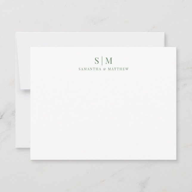 Carte De Correspondance Vert sauge Simple Couple Monogramme Élégant (Devant)