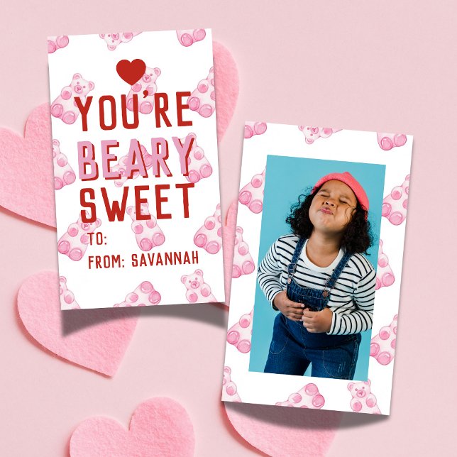 Carte De Correspondance Very Sweet Pink Bear Valentine's Classroom Card (Share this You're Beary Sweet Pink Bear Valentine's Classroom Note Card! )