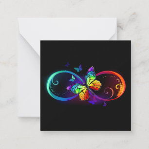 Carte De Correspondance Vibrant infinity with rainbow butterfly on black