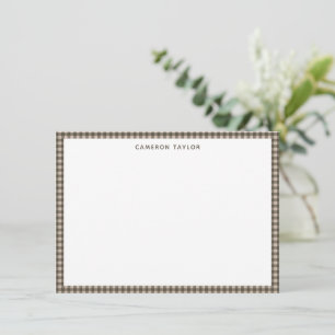 Carte De Correspondance Vichy Marron Taupe Nom Personnalisé