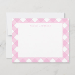 Carte De Correspondance Vichy rose pastel moderne à carreaux