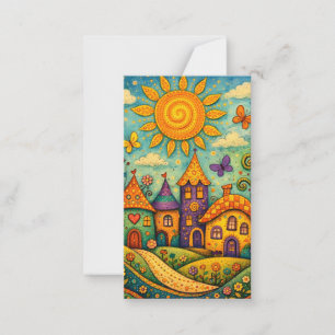 Carte De Correspondance Village de conte de fées fantaisiste Art sur toile