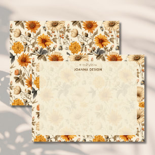 Carte de correspondance vintage crème aux fleurs s
