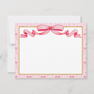 Carte De Correspondance Vintage Ruban Rose Aquarelle Merci