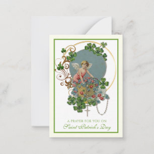 Carte De Correspondance Vintage Saint Patrick's Day Prière Angel Rosaire