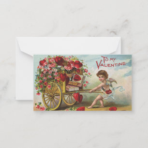 Carte De Correspondance Vintage Valentines Day Angel, Panier de Coeurs d'A