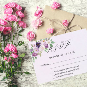 Carte De Correspondance Violet floraux lavande réponse mariage RSVP